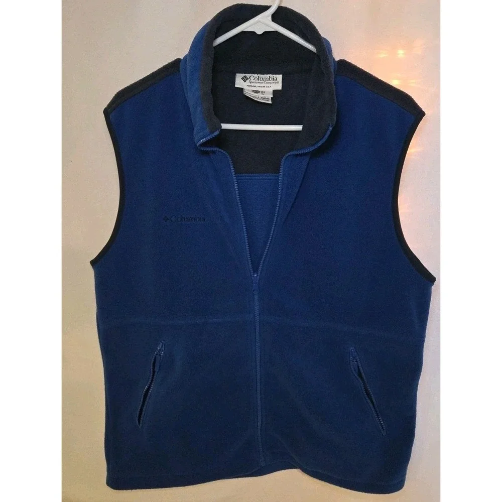 Columbia Vest Youth XL 18-20 Blue Fleece Jacket Full Zip Mock Polyester Boy Kid